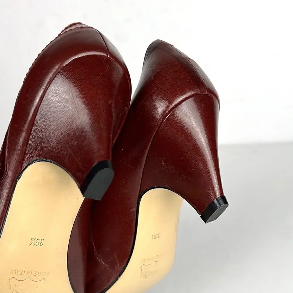 NWOB GALO Italy Classic Leather Burgundy Heels Pumps Shoes size 39 1/2 US 8,5